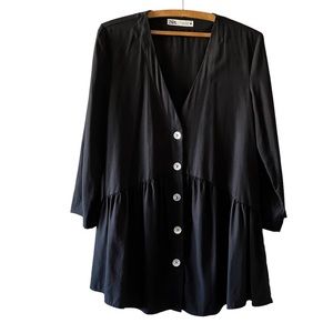 Zara Black Babydoll Button Up Blouse Size M